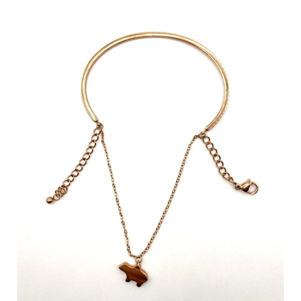 Gold Tone Chain Bracelet with Bear Charm Adjustable Bangle Minimalist